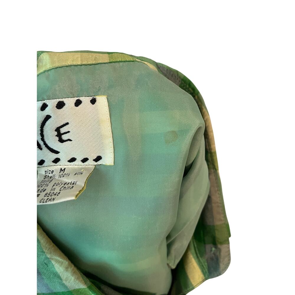 Vintage Y2K 100% Silk Plaid Sleeveless Button-Up Blouse Green Lavender Size M - Picture 5 of 5